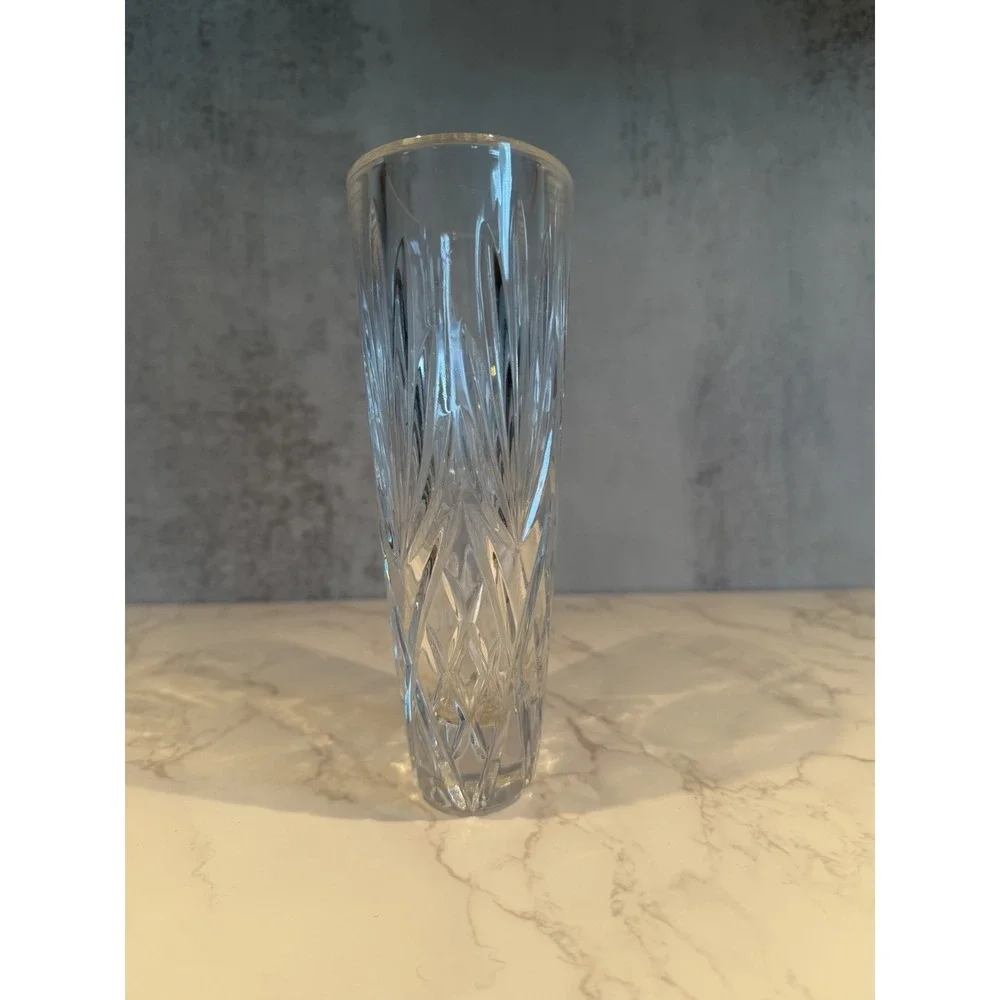 Vintage Bohemian Lead Crystal Vase - Fan and Diamond Cut Design 8.5